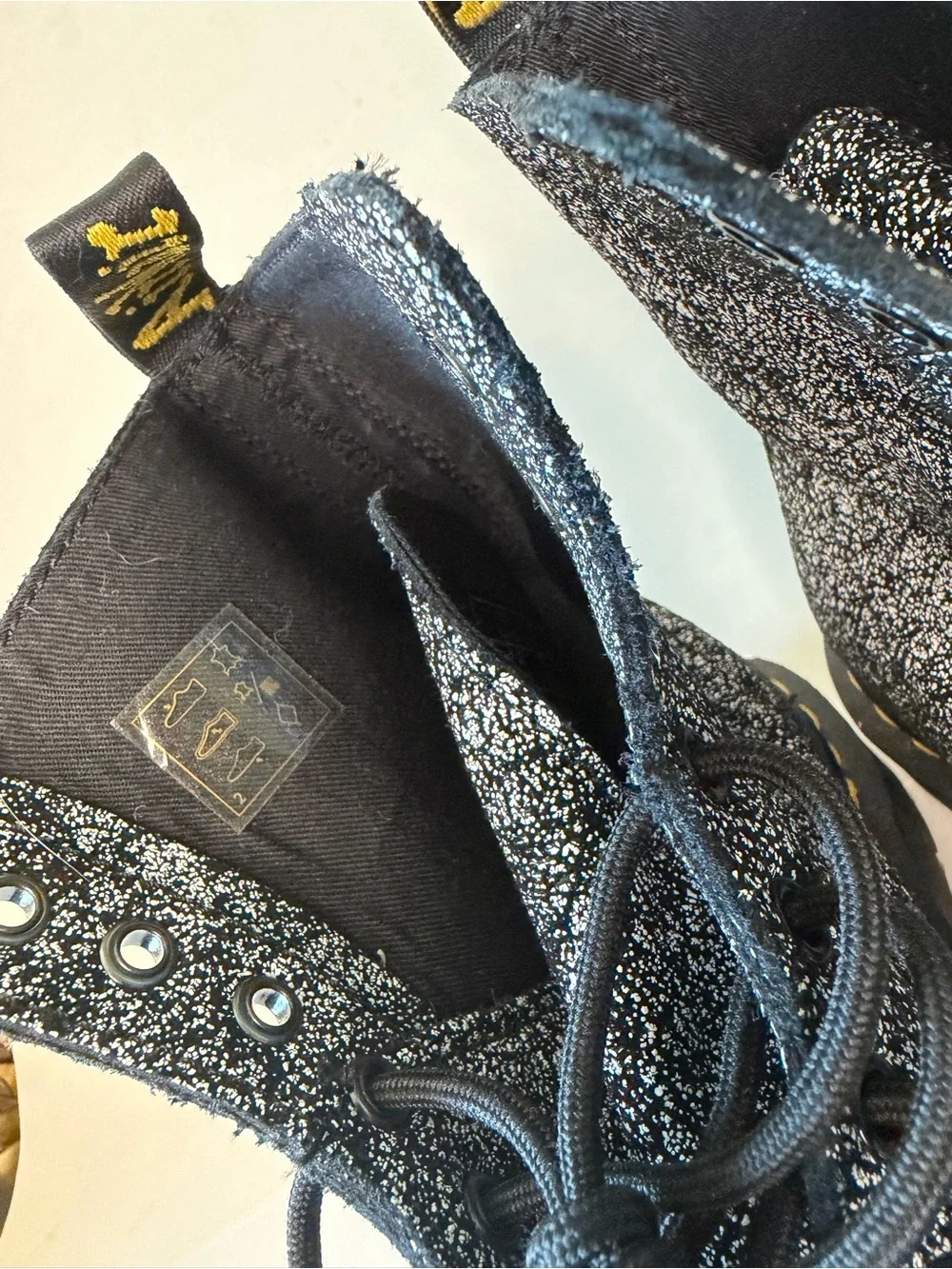 Dr. Martens 1460 Pascal Iridescent Metallic Crackle Boots Black and White - Picture 4 of 5